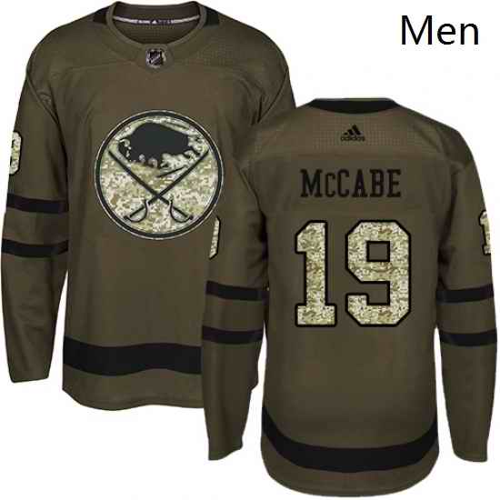 Mens Adidas Buffalo Sabres 19 Jake McCabe Authentic Green Salute to Service NHL Jersey